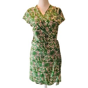 NWT Boden Wrap Dress Tropical Palm Leaf Print V Neck Short Sleeve Midi Size 12